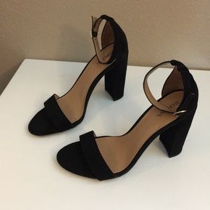 Black suede block heel